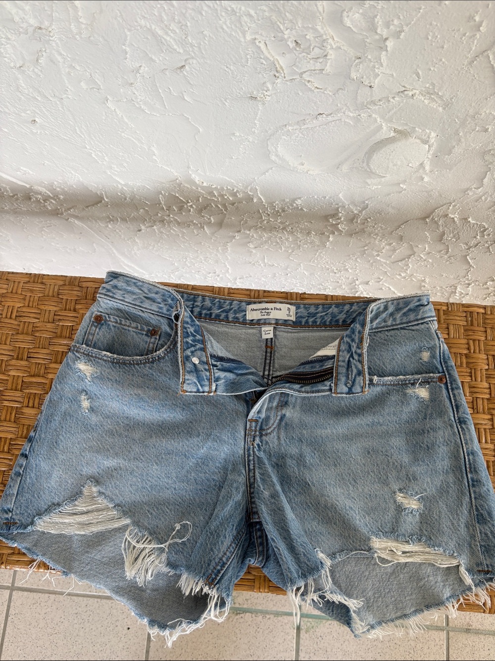 Abercrombie & Fitch Light Blue Distressed Denim Shorts